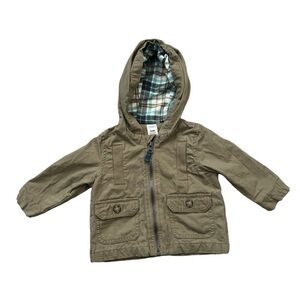 Carters Baby Boys Utility Cargo Light Jacket w/ Flannel Hood | Green | 6M